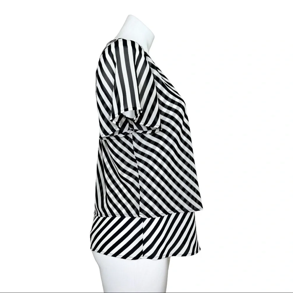 Vince Camuto Womens Black & White Striped Popover Top Blouse Size Small